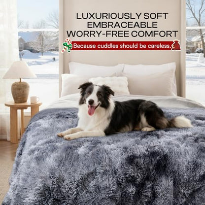 Luciphia Large Waterproof Dog Blanket for Pet Washable Liquid Proof Bed Intimacy Protection Shaggy Plush Calming Long Faux Fur Couch Cover Calming Cat Throw Blankets, Tie-dye Grey, 50" x 60" - color: Tie-dye Grey, size: 50"x60"
