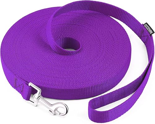 AMAGOOD Dog/Puppy Obedience Recall Training Agility Lead-15 ft 20 ft 30 ft 50 ft Long Leash-for Dog Training,Tie Out,Play,Safety,Camping (30Feet x 1Inch, Purple) - color: Purple, size: 1" x 30ft