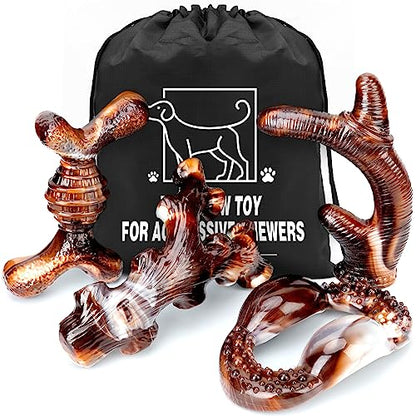 4-Pack Dog Chew Toys for Aggressive Chewers, Long Lasting Heavy Duty Chewing, Boredom and Stimulation for Medium Breeds, Tough Almost Indestructible Dog Bones Teeth Cleaning Toy - size: Large