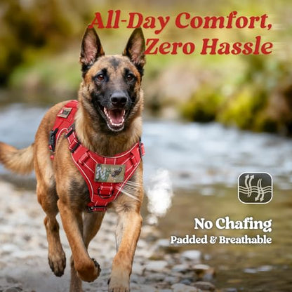 rabbitgoo Tactical Dog Harness Small Sized, No Pull Upgraded Reflective Heavy Duty Molle Vest with Handle, Adjustable Military Service Dog Vest for Walking Hiking Training, Red, S - color: Red Reflective, size: Small