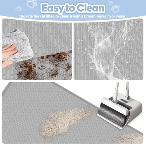 Kalolary Cat Litter Box Mats, Large 34" x 22" Silicone Cat Mat, Easy to Clean Kitty Litter Trapping Mat, Soft on Kitty Paws, Waterproof, Urine-Proof Kittys Litter Mats for Floor, Light Grey - color: Light Grey: 86 x 56cm