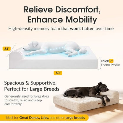 KOPEKS Orthopedic Memory Foam Dog Bed 7" Inch Thick Extra Large Dog Bed with Pillow Fluffy Brown 50"x34"x10" Includes Waterproof Liner & Durable Removable Cover with Smart Design - color: Brown (Light) - Fluffy