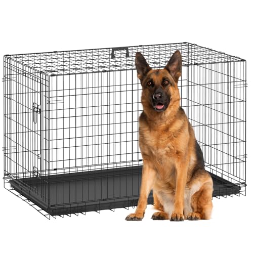 BestPet | Dog Crate | 48" | Black | Foldable Metal Kennel with Single Doors, Secure Slide-Bolt Latches, Leakproof Tray | Portable Dog Cage for Large Breeds | for Travel, Indoor & Outdoor Use - color: Black-Single