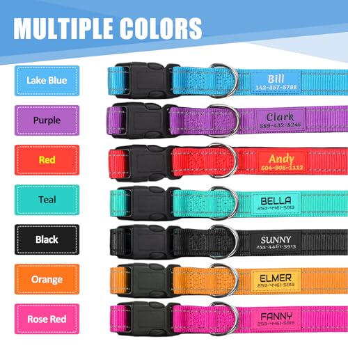 Personalized Dog Collars, Reflective Nylon Custom with Pet Name and Phone Number,Adjustable 5 Sizes and 3 Fonts Soft Neoprene Padded Dog Collar for Boy Girl Puppies Dogs,Black - color: Black