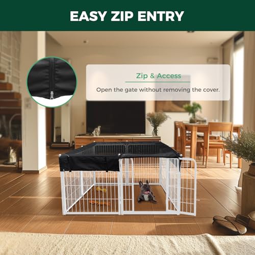 FXW Homeplus Indoor Dog Playpen with Square Mesh Top Cover for Escape Prevention, 24 Inch 8 Panels Heavy Duty Dog Pen for Puppies and Small Dogs, White│Patented - size: 24"H (White)