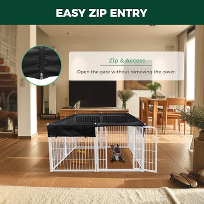 FXW Homeplus Indoor Dog Playpen with Square Mesh Top Cover for Escape Prevention, 24 Inch 8 Panels Heavy Duty Dog Pen for Puppies and Small Dogs, White│Patented - size: 24"H (White)