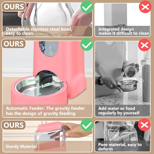 Automatic Cat Feeder and Water Dispenser with Stainless Steel Bowl Dog Gravity Food Feeder and Waterer for Small Medium Pets Puppy Kitten 1 Gallon x 2 - color: Pink（3.8L*2）