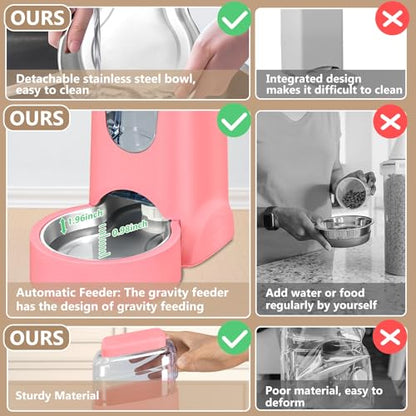Automatic Cat Feeder and Water Dispenser with Stainless Steel Bowl Dog Gravity Food Feeder and Waterer for Small Medium Pets Puppy Kitten 1 Gallon x 2 - color: Pink（3.8L*2）