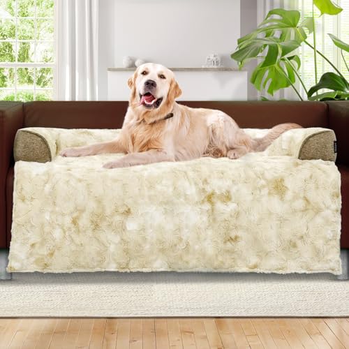 Calming Extra Large Dog Couch Bed, 45 x 37 inch Waterproof Removable Pet Mat Couch Cover for Furniture Protector, Non-Slip Fluffy Pelsbarn Dog Bed for Couch, Sofa, Car - Tie-Dye Khaki - color: Tie-Dry Khaki, size: X-Large