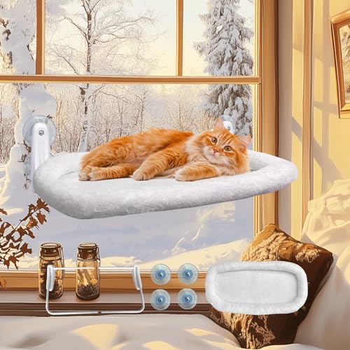 L&W BROS. Cat Window Perch Cushion Bed Cat Hammock with 4 Updated Suction Cups Easy to Assemble Window Bed for Heavy Large Cats (L 1Pc) - size: L