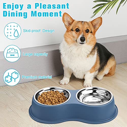 Epetslove Dog Bowls Double Dog Water and Food Bowls Stainless Steel Bowls with Non-Slip Resin Station, Pet Feeder Bowls for Puppy Medium Dogs Cats - color: 5.Blue, size: Medium-18oz