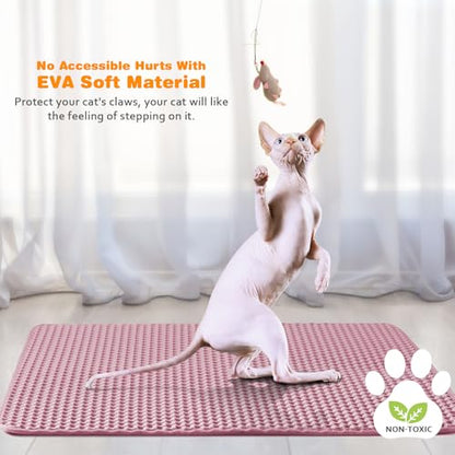 Waterproof Cat Litter Mat, Double Layer EVA, Odor-Free Large Grid, Urine Proof, Easy Cleanup (Pink, 12 x 12) - color: Pink