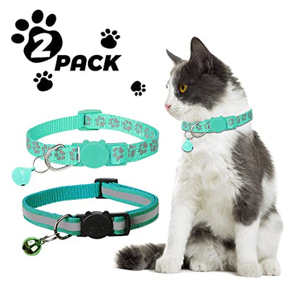 2 Pack Reflective Cat Collar Breakaway with Bell,Personalized Kitten Collars,Adjustable Safety Buckle Collar for Male Cats Girls & Boys (Dark Green) - color: Dark Green
