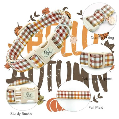Elegant little tail Fall Dog Collar, Plaid Puppy Collars Fall Yellow Male Cute Puppy Adjustable Cotton Pet Collar with Quick Release Buckle for Small Medium Large Dogs - color: Fall, size: X-Small (Pack of 1)