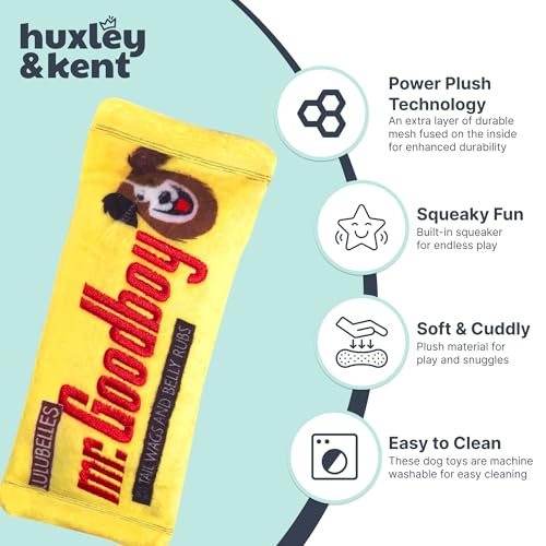 Huxley & Kent Funny Dog Toy w/Squeaker – Power Plush Squeaky Dog Toys for Small, Medium & Large Dogs – Soft Stuffed Animal for Indoor Play & Fetch - Mr Goodboy, Small - size: Small, style: Mr Goodboy