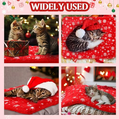 2 Pack Winter Self Warming Cat Mat Snowflake Red Self Heating Pad Bed 22" x 18" Reversible Reflects Body Heat Machine Washable Thermal Pet Blanket for Winter Indoor Pet Kitten Dog Crate - color: Red