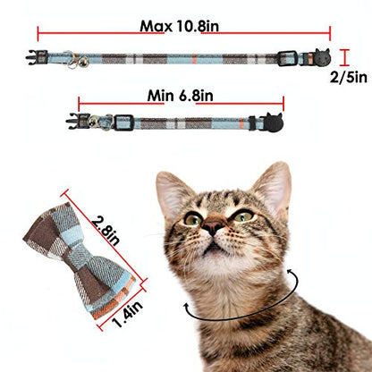 Bowtie Cat Collars Breakaway with Bell, Adjustable Cute Kitty Collars Safety Buckle Kitten Collar for Cat Puppy 7.5-11in (14) - color: 14