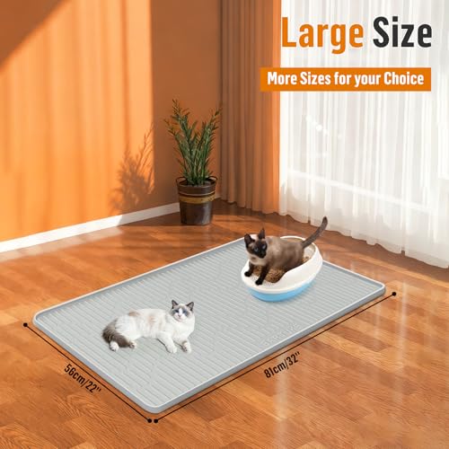 Silicone Cat Litter Mat, 32" x 22" Large Cat Litter Box Mat Litter Trapping Mat for Scatter Control, Waterproof, Soft on Kitty Paws, Clean Floor (Grey) - size: 1 Count (Pack of 1)