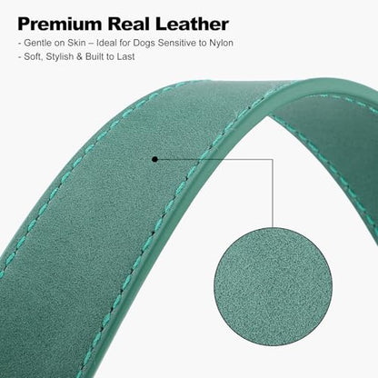 Plutus Pet Genuine Leather Dog Collar – Adjustable Pet Collar with Quick Release Metal Buckle, Soft Real Leather for Small Medium Large Dogs, Heavy Duty & Skin-Friendly (Green, S) - color: Green, size: S