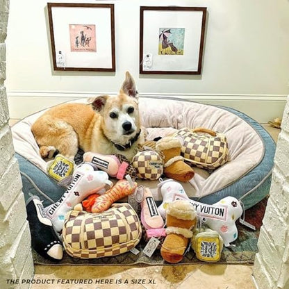 Haute Diggity Dog Chewy Vuiton Handbag Plush Squeaky Dog Toy, Soft Durable Designer-Inspired Stuffed Puppy Chew Toys for Small, Medium & Large Dogs, Machine-Washable (Tan Checker) XL - color: Brown Handbag, size: X-Large