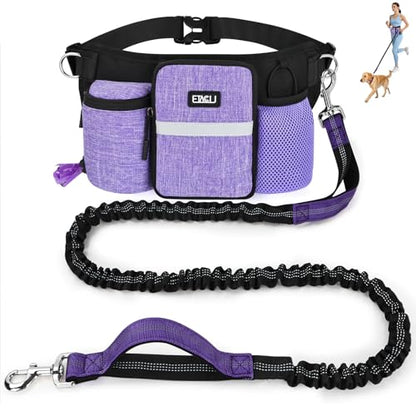 Heavy Duty Hands Free Dog Leash with Zipper Pouch Waist Belt for Large Medium Dogs for Running, Walking, Jogging and Hiking, Dual Padded Handles and Durable Bungee (1 Dog Purple) - color: 1 Dog Purple