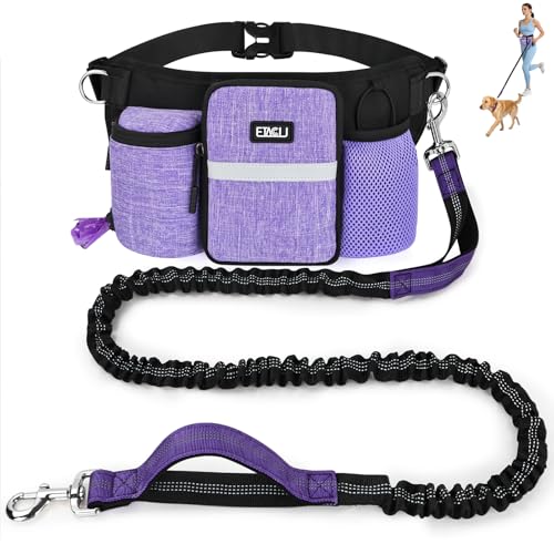 Heavy Duty Hands Free Dog Leash with Zipper Pouch Waist Belt for Large Medium Dogs for Running, Walking, Jogging and Hiking, Dual Padded Handles and Durable Bungee (1 Dog Purple) - color: 1 Dog Purple