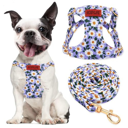 No Pull Dog Harness Adjustable Small Dog Harness and Leash Set, Lightweight and Soft Dog Harness No Choke Escape Proof Pet Harness Vest (Purple Daisy, S) - color: Purple Daisy, size: S