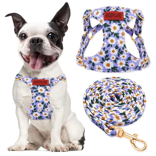 No Pull Dog Harness Adjustable Small Dog Harness and Leash Set, Lightweight and Soft Dog Harness No Choke Escape Proof Pet Harness Vest (Purple Daisy, S) - color: Purple Daisy, size: S