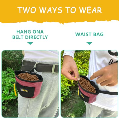 SZO Dog Treat Pouch with Pet Training Clicker, Dog Training Treat Pouch with Waist Belt Clip, Magnetic Closure, Hands-Free Training - Black&Red - color: 305 RedBlack