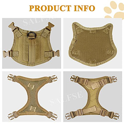 Tactical Puppy Vest Harness, Adjustable Military Vests for Small Dogs Outdoor Training Puppy Harnesses with Handle - color: Khaki