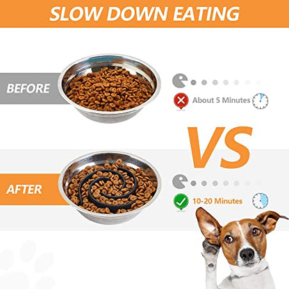 Slow Feeder Dog Bowls Insert, Animire Soft Silicone Slow Eating Dog Food Bowl for Small, Medium and Large Dogs, Compatible with Regular and Elevated Bowls - color: Black, size: S