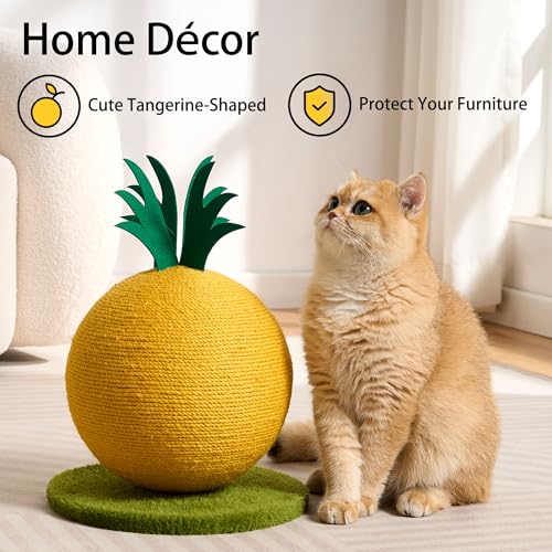 Pineapple Cat Scratching Post, Cute Cat Scratcher with Sisal Rope, Cat Scratch Post for Indoor Adult Cat and Kitten, Cat Scratching Ball - color: Pineapple