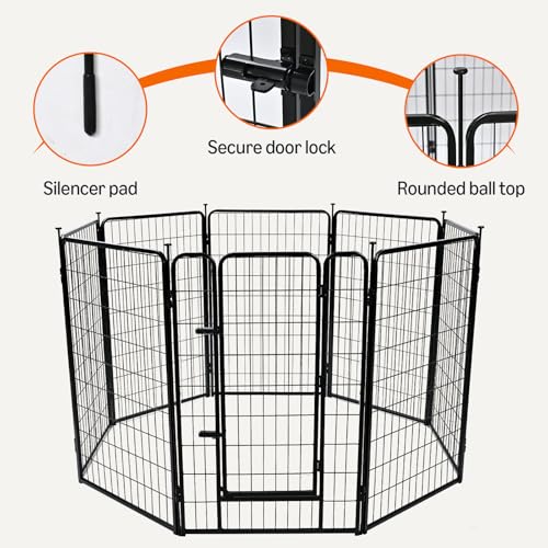 Amazon Basics Dog Playpen, 8 Panels Metal Fence with Door, Foldable for Indoor and Outdoor Use, Suitable for Small to Medium Sized Dogs, 42 Inch Height, Black - style: 8pcs-42"