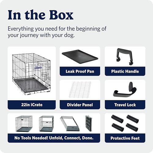 MidWest Homes for Pets 22-Inch iCrate for Extra-Small Breeds, Up to 15 lbs, Single Door Folding Dog Crate with Divider Panel, Leak-Proof Tray & Secure Latch, Portable, Durable & Easy to Assemble - size: 23.0"L x 14.0"W x 16.2"H