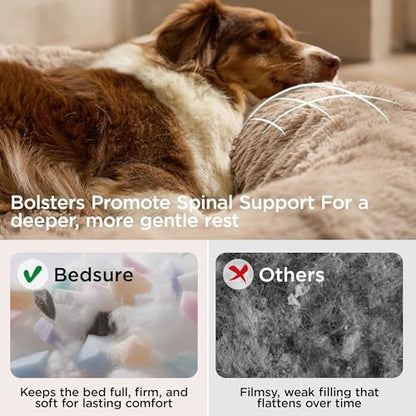 Bedsure SupportMax™ Calming Dog Bed Medium Size Dog - 30in Donut Round Washable Medium Pet Bed,Anti-Slip＆Removable Cover,420GSM Anti-Anxiety Fluffy Plush Faux Fur,Fits up to 45 lbs Pets - color: Camel, size: M(30x30x7)