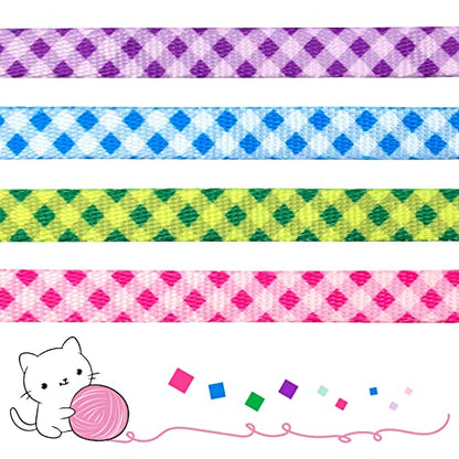 4 Pack Breakaway Plaid Kitten Collar with Bell, 4 Pack Quick Release Safe Buckle Cat Collars, 4 Colors Checkered Pattern, Adjustable from 6"-8" - color: 3#Plaid, size: Kitten(Neck:6"-8")