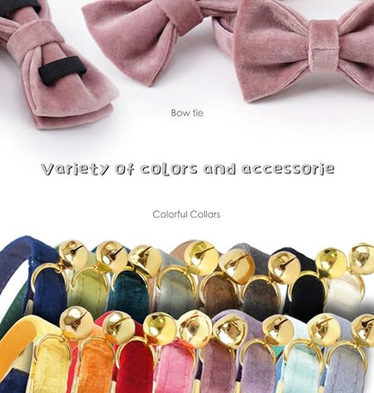 Personalized Velvet Cat Collar with Bell, Custom Engraved Name and Phone Number, Adjustable Luxury Kitten Collar, Non-Breakaway Secure ID Collar for Cats and Kittens - color: Light Blue, size: L