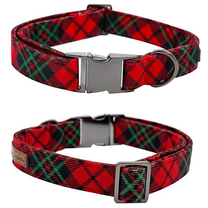 Dog Collar, Christmas Pet Collar with Flower Holiday Girl Boy Puppy Collar Adjustable for X-Small Dogs - color: Christmas PlaidⅡ, size: X-Small (Pack of 1)