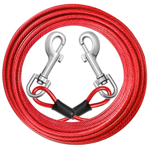 Dog Tie Out Cable: 20ft Dog Leads for Yard Heavy Duty - Reflective Chain Leash for Outside Small Large Dogs Up to 125lbs Outdoor Runner Camping - color: Red, size: 20FT