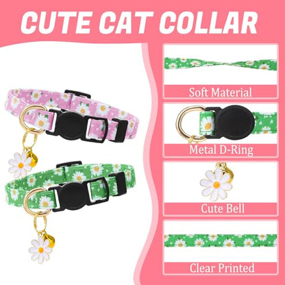 18 Pcs Breakaway Cat Collars with Bells Flower Pendants Adjustable Floral Cat Collars Safety Kitten Collar with Bell for Girl Boy Cats - color: Floral