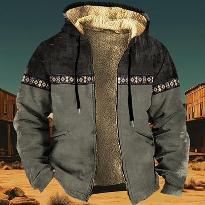 domirica Fleece Jacket Men Western Cowboy Bull Graphic Full Zip Drawstring Casual Stylish Big And Tall Hooded Jacket - color: Aztec-bravo, size: Medium