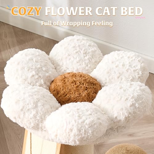 HITTITE Solid Wood Cat Tree Tower, Cat Scratching Post with Bed, 27" Small Flower Cat Tree, Compact Cat Tower with Scratching Pad and Cat Bed, Mushroom Modern Cat Tower for Indoor Cats Large Adult. - color: Flower Cat Bed
