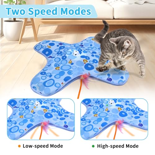 DFQ Interactive Cat Toy for Indoor Cats, Rechargeable Touch-Activated Moving Feather Wand with Concealed Motion, Play Toy for Kittens and Adult Cats (Blue) - color: Blue