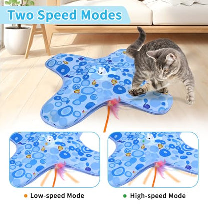 DFQ Interactive Cat Toy for Indoor Cats, Rechargeable Touch-Activated Moving Feather Wand with Concealed Motion, Play Toy for Kittens and Adult Cats (Blue) - color: Blue