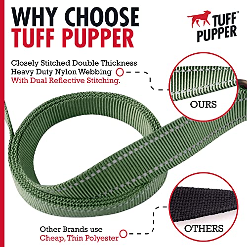 Tuff Pupper Heavy Duty Double Handle Leash with Twist Lock Carabiner Clip | Safety Lock for Strong Dogs | Reflective for Night Walks | 6ft for Medium & Large Dogs - color: Olive