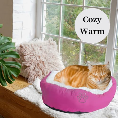 Evelots Calming Donut Cat Bed - Warm Pet Bed for Cats and Small Dogs - Anti-Anxiety Cozy Cuddler - Removable Soft Plush Cushion - Machine Washable - Non-Slip Bottom - Pink - color: Pink