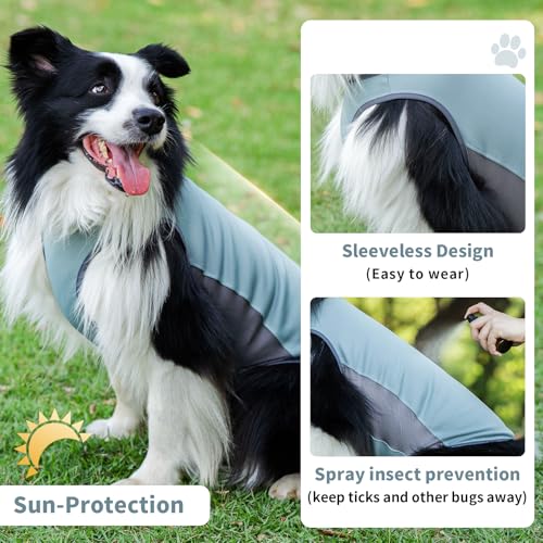 Dog Shirt, Cooling Vest Lightweight Breathable, Dog T-Shirts All-Season UV Protection Pet Clothes Quick Dry Soft Stretchy Pet Shirt Vest for Small Medium Large Dogs (Misty Glade 1PC, Large) - color: Misty Glade, size: Large (44-55lbs)