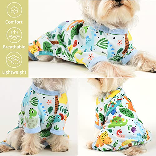 Dog Pajamas for Small Dogs, Soft Thin Pjs Jammies Cat Doggie, Summer Pet Cute Puppy Clothes Outfits Dogs Boy Girl(Dinosaur,XS) - color: Dinosaur, size: X-Small (Chest 11.8 in)