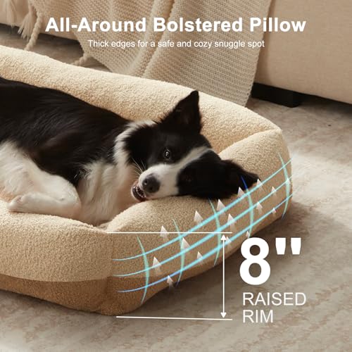 Washable Dog Bed Medium Large Size Dogs, Rectangle Comfy Fluffy Pet Bed, Removable Zipper Cover Machine Wash, Soft Orthopedic Bed Durable Pet Cuddler with Anti-Slip Bottom,30"x24"x8",Beige - color: Beige, size: M Plus(30''x27''x8'')