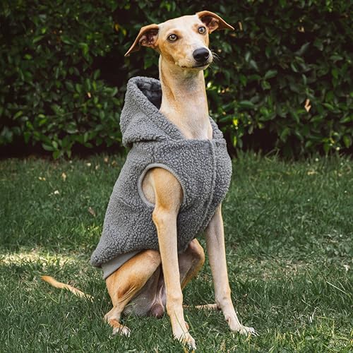Tuff Pupper Fleece Dog Hoodie Sweater | Teddy Sherpa Outer & Soft Polar Fleece Lining | Adjustable Fit Winter Coat with Hood, Leash Hole, Ribbed Cuffs | for Small Medium Large XL XXL Dogs (Grey, XS) - color: Grey, size: 10-15 lbs (X-Small)